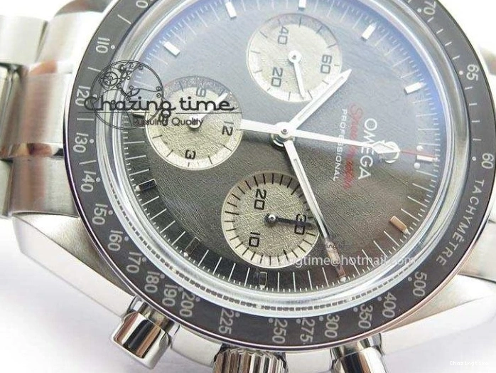 0206 Modern Speedmaster Apollo XVII Gray Dial On SS Bracelet Manual Winding Chrono Movement 8223